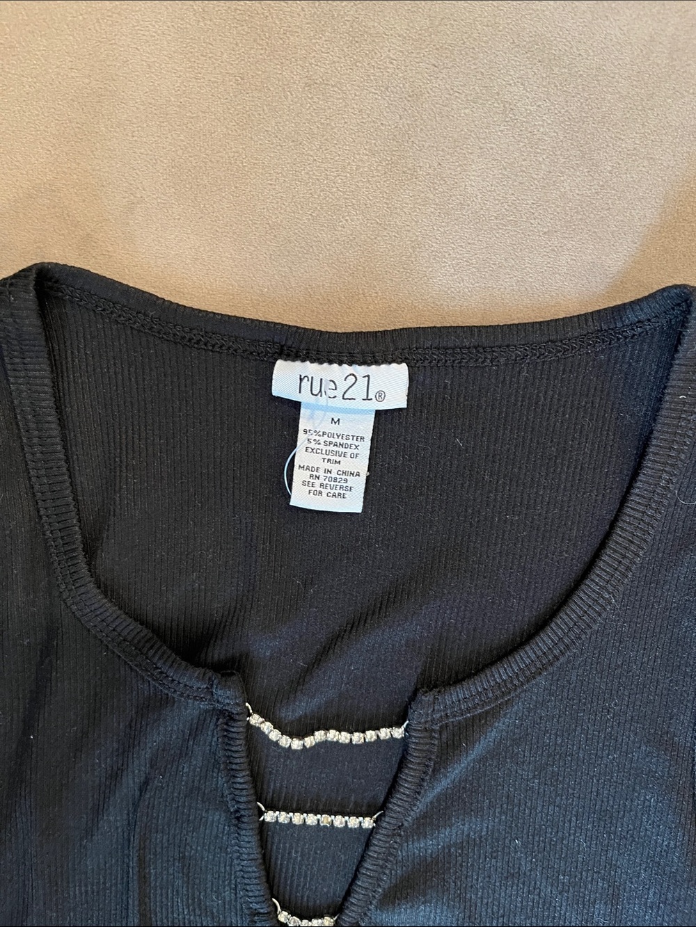 rue21 Black Ribbed Tank with Rhinestone Ladder Detail - Picture 2 of 4